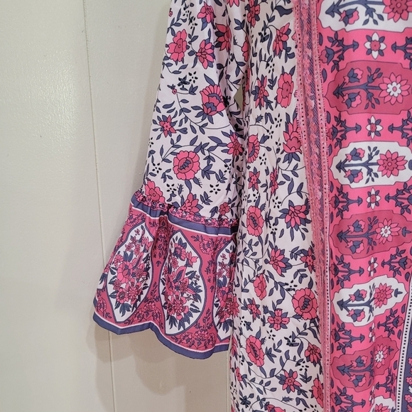 Mislook Dress Boho Pink Floral Button Front Shirt Dress Women Sz M Casual Tunic - Picture 6 of 14